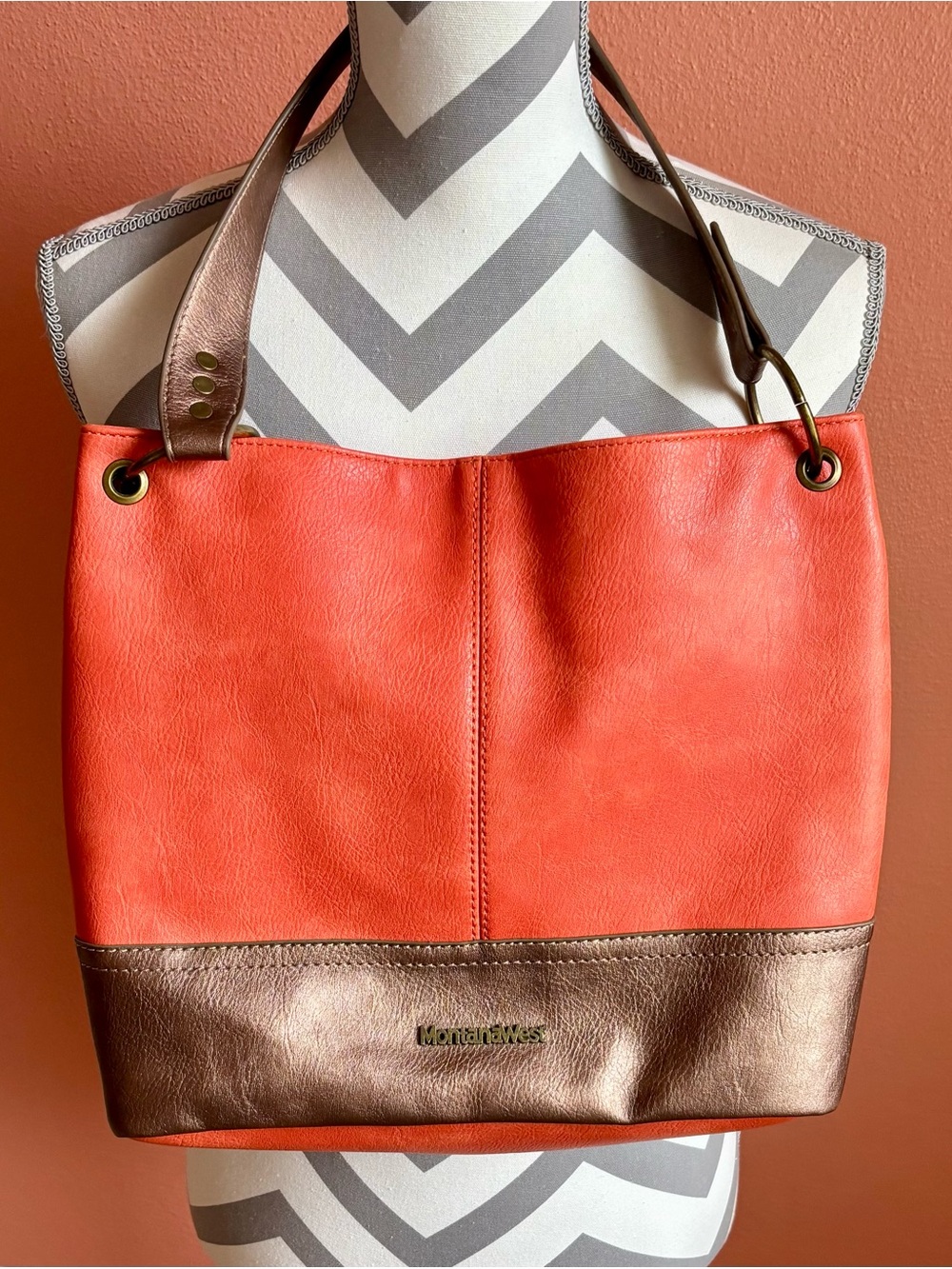 Montana West Coral and Bronze Two-Tone Shoulder Bag